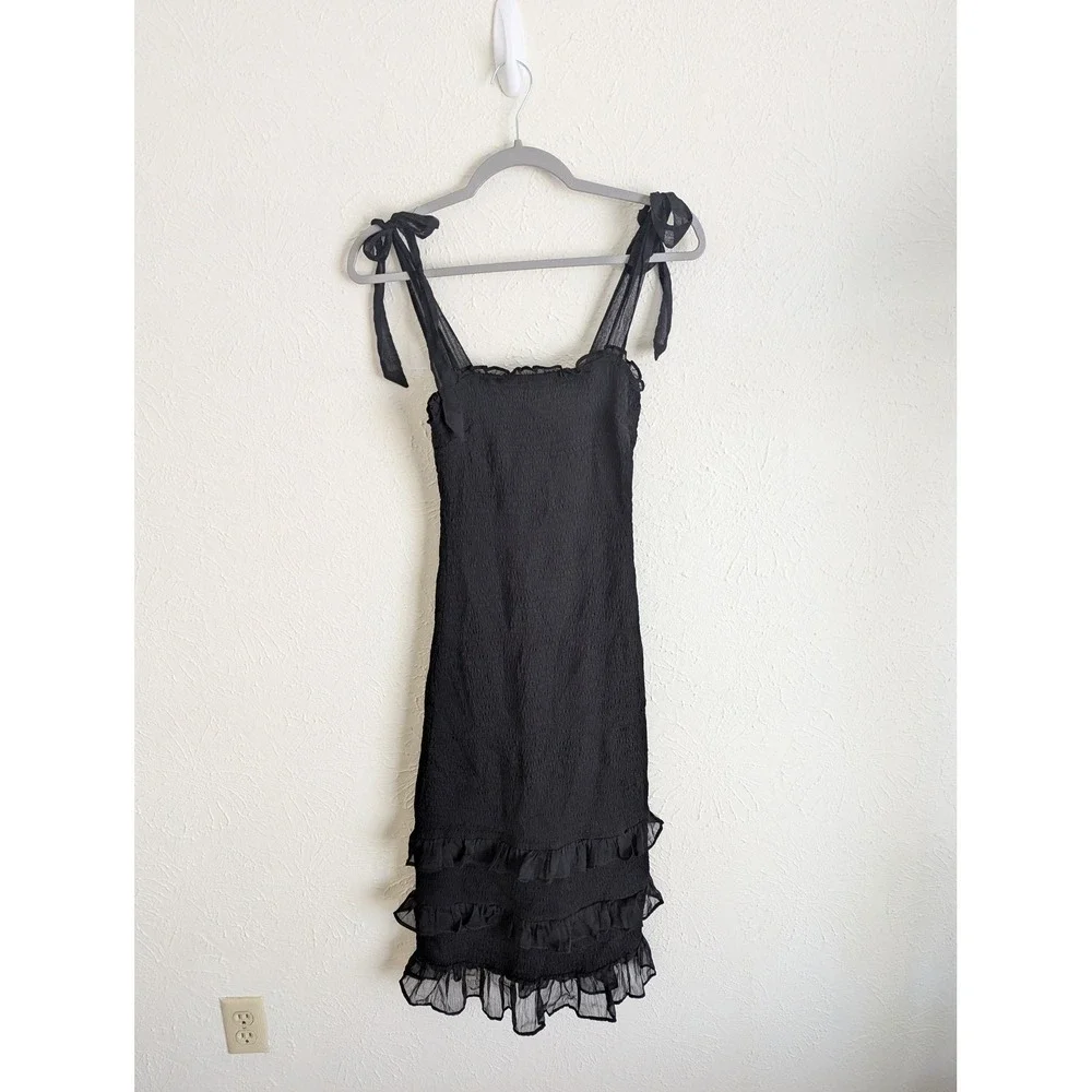 Abercrombie & Fitch midi dress‎ size S black tie strap ruffle NWT
